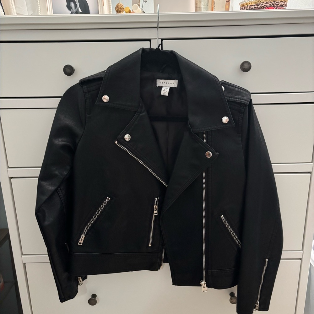 Topshop Black Leather Moto Jacket